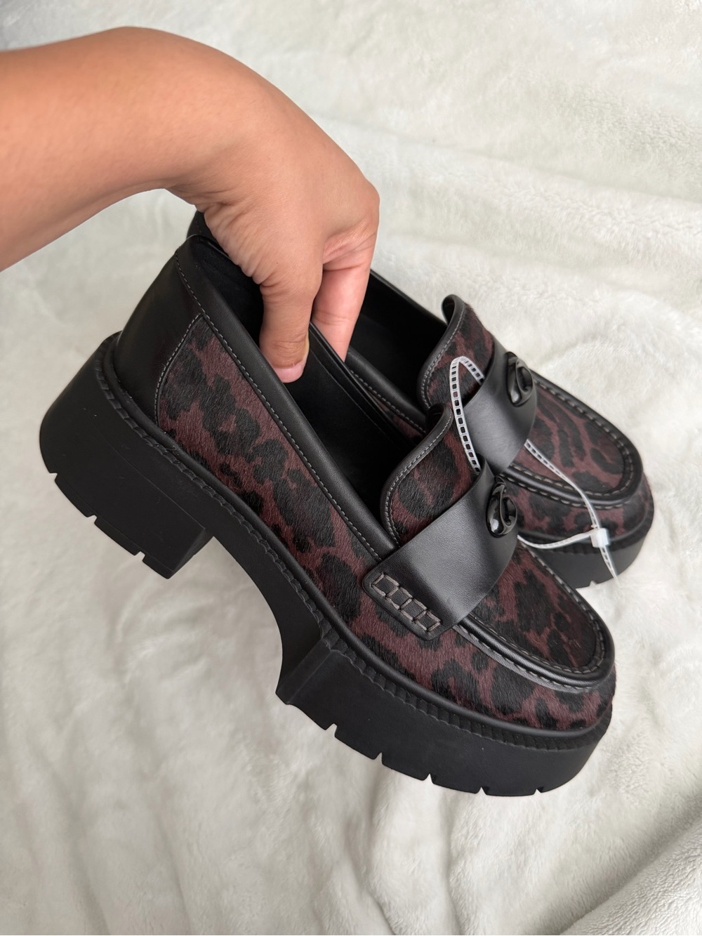 Coach Leopard-Print Chunky Loafer in Black & Brown